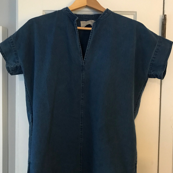 everlane split neck jean dress